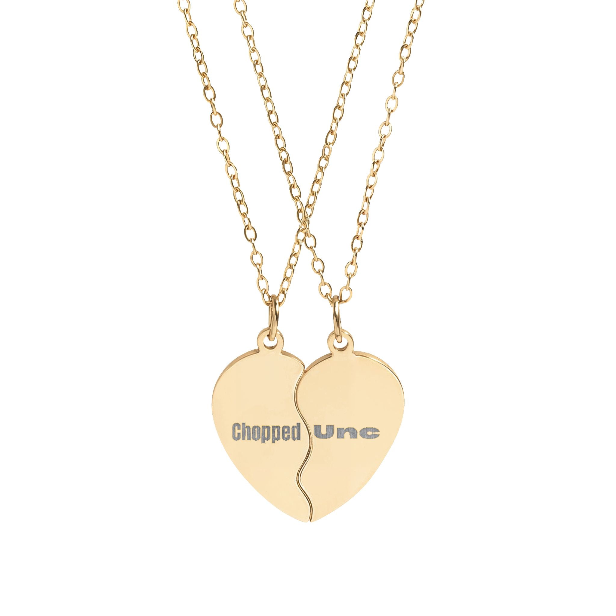 "Chopped" & "Unc" Engraved Matching Heart Necklace Set