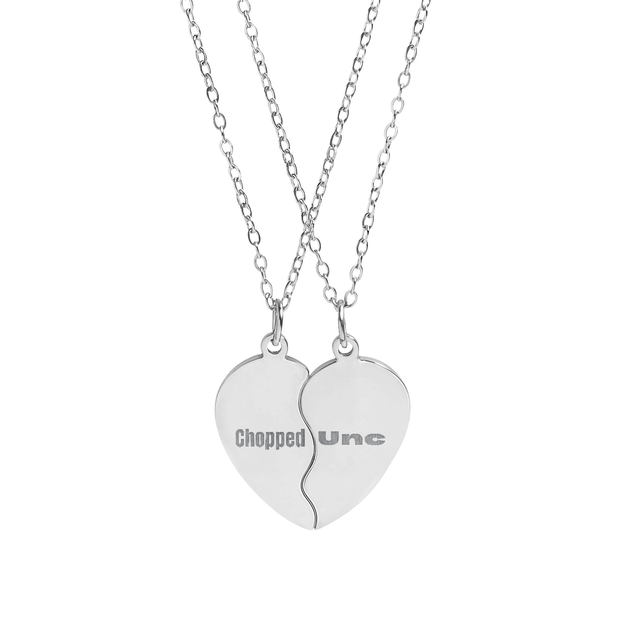 "Chopped" & "Unc" Engraved Matching Heart Necklace Set