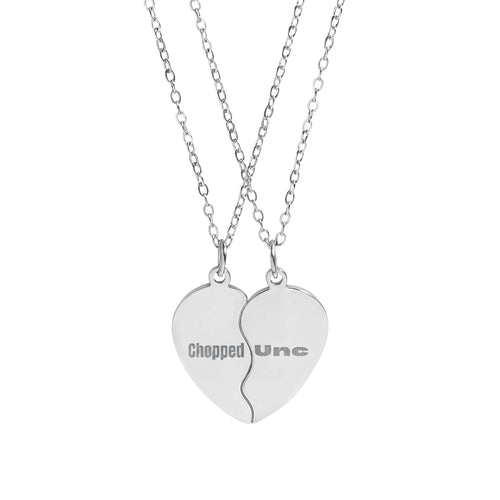 "Chopped" & "Unc" Engraved Matching Heart Necklace Set